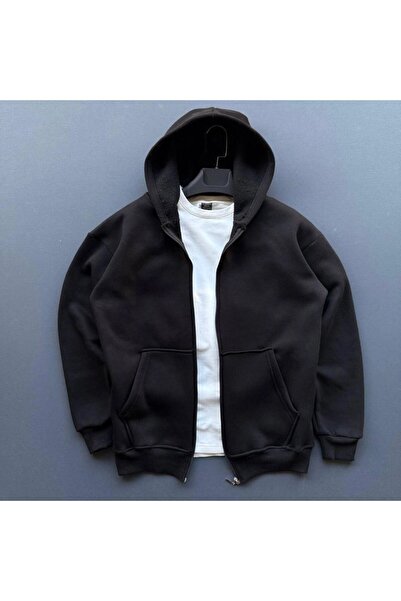 VELİZADE Men's 3 Thread Yarn Hooded Sweatshirt with Full Zipper and Back Pock...