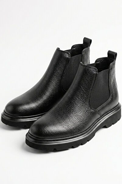 LUSIVE Genuine Leather Black Comfortable Chelsea Men's Winter Boots Luass30Al...