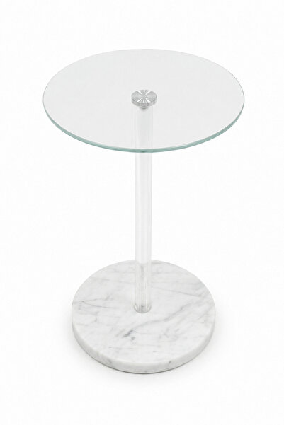 Gharaib Al Tuhaf Single Service Table Og-23 Clear Glass +White Marble