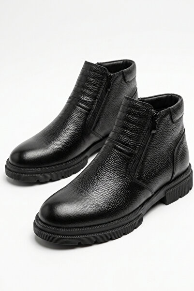LUSIVE Genuine Leather Black Double Zipper Men's Winter Boots Luass30Al0049