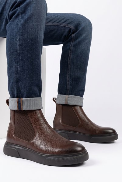 LUSIVE Genuine Leather Brown Ultra Comfortable Chelsea Men's Boots Luass30Al0047