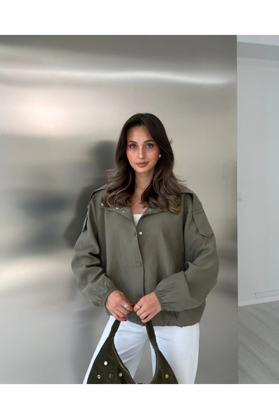 My Blog Khaki Apoleti Snapback Jacket - 9768