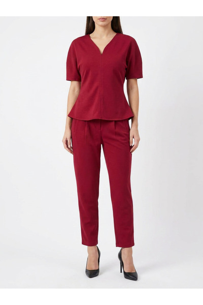 Finelook Women's Elegant Two-Piece Pant Set – Short Sleeve Peplum Top & Tailo...