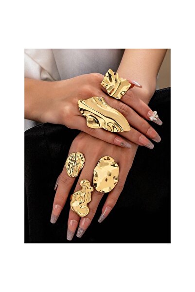 OEM Set de inele personalizate din metal auriu cu motive abstracte și ondulat...