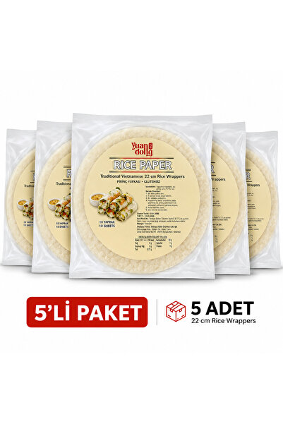 yuandong 50 Yaprak Pirinç Yufkası, 10 Yaprak (22 cm) X 5 li Paket – Rice Pape...