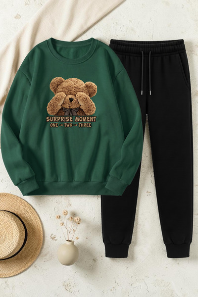 uyguntarz Unisex Surprise Bear Design Printed Crew Neck Sweatshirt - 2-Piece ...