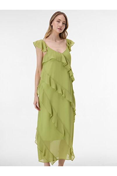 ORSAY Rochie maxi de damă în linie A cu volane, verde deschis