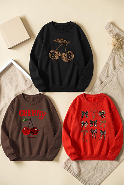 uyguntarz Unisex Mixed Printed Crew Neck Sweatshirt Set – Pack of 3