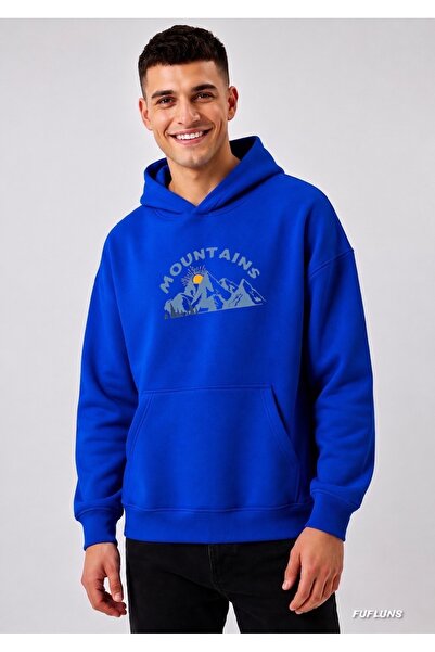 FUFLUNS Mountains Printed Oversized Men's Hooded Sweatshirt