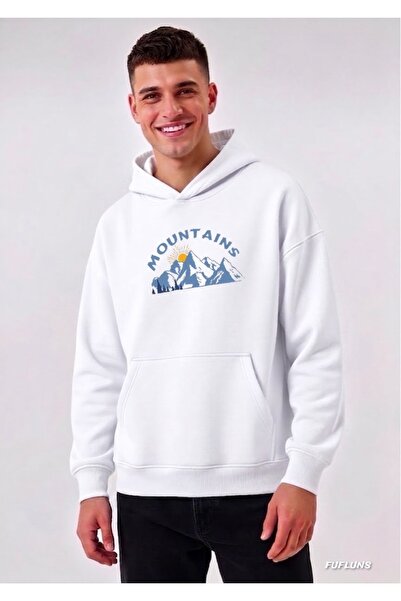 FUFLUNS Mountains Printed Oversized Men's Hooded Sweatshirt
