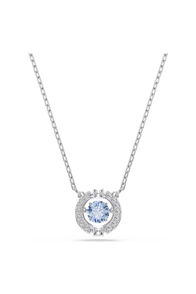 Swarovski Crystal قلادة أونا، قطع دائري، أزرق، مطلي بالذهب الأبيض - 5279425