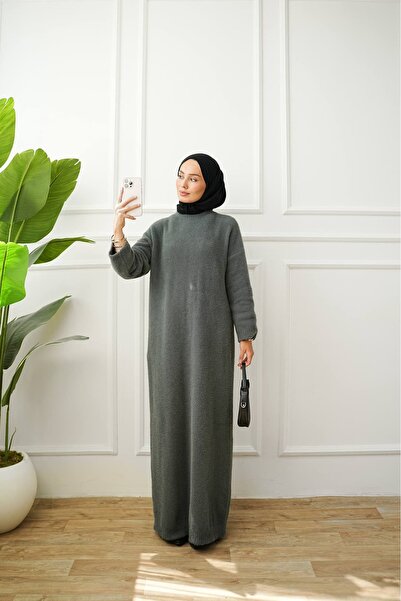 ankanoor Zero Neckline Felt Yarn Knitwear Dress Anka261055