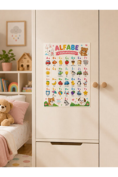 Genel Markalar Sevimli Kawaii Hayvanlar Alfabe Kendinden Yapışkanlı Poster A4...