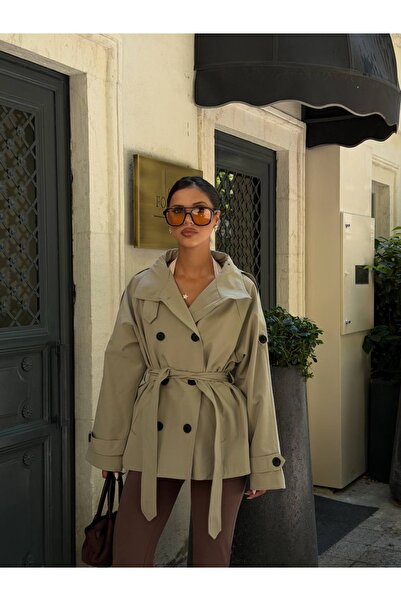 Ekim Store Araboy Stand Collar Buttoned Double Breasted Trench Jacket