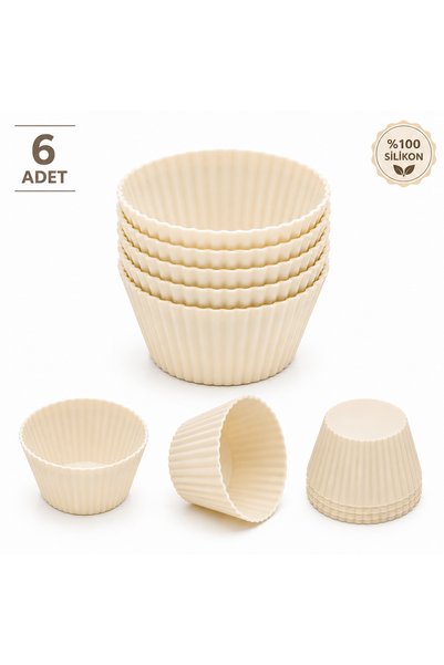 Siliconly 6-Piece Muffin Mini Cake Mold - 100% Silicone - Reusable Cake Mold - Ecru