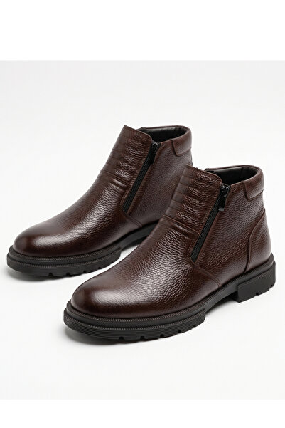 LUSIVE Genuine Leather Brown Double Zipper Men's Winter Boots Luass30Al0049