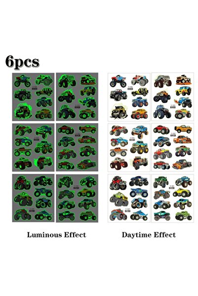 Choice 6 Sheets-A 6 Sheets Luminous Tattoo Stickers Monster Truck Temporary T...