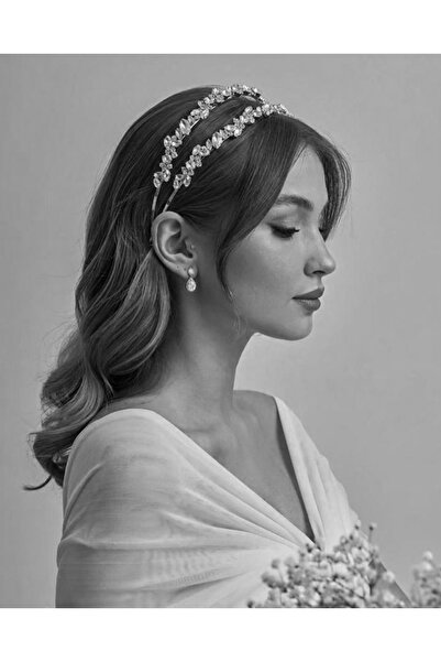 Lily and Bride Zirkon Taşlı Gelin Tacı Çift Sıra Nişan Düğün Nikah Saç Aksesu...