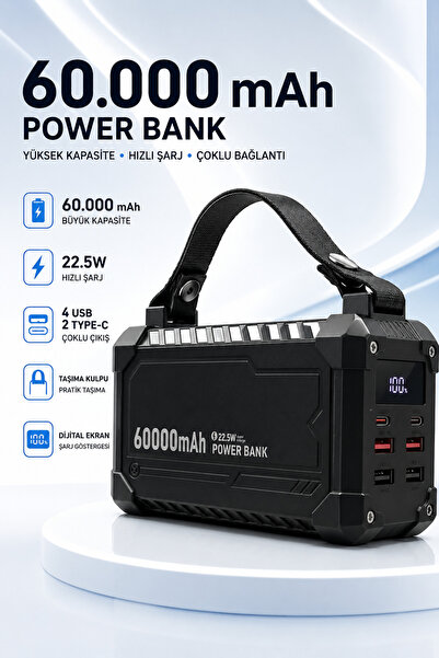 MATECHNO 60.000 mAh Powerbank 22.5W Hızlı Şarj 4 USB + 2 Type-C Çıkışlı Dahil...