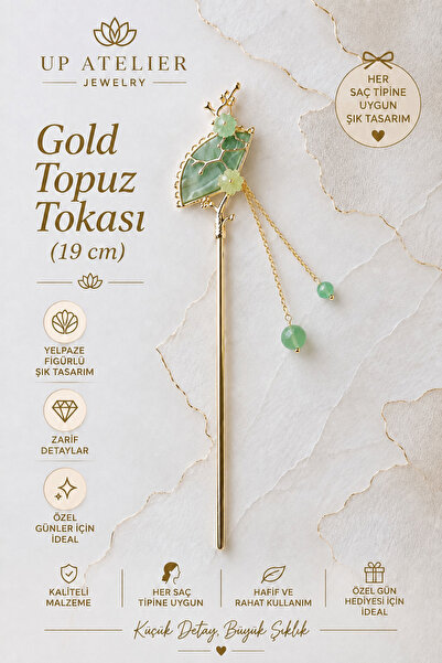 Up Atelier Fan-Shaped Tassel Detailed Gold Topuz Stick 19cm