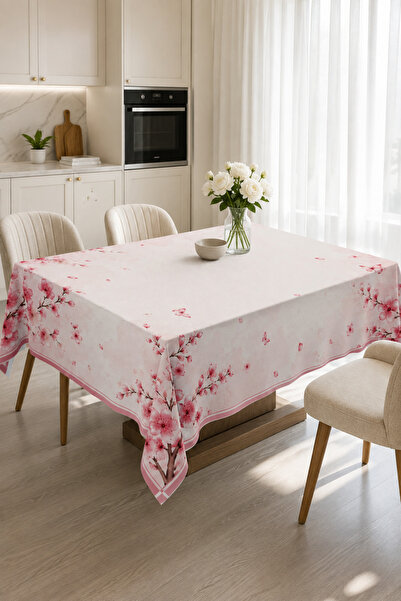 Bebişim Halı Pink Cherry Blossom Patterned Romantic Tablecloth