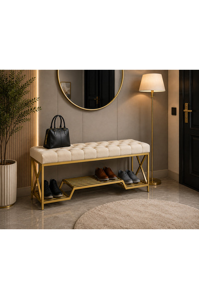 BUEM MOBİLYA GOLD METAL BENCH AYAKKABILIK BANK, KAPI GİRİŞİ PUF AYAKKABILIK