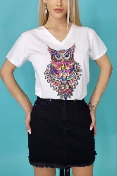 FashionForYou Tricou de damă Zayn, cu imprimeu, Blossom, Alb