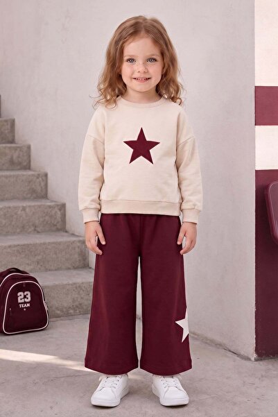 Fulla Moda Star Embroidered Crew Neck Girls' 2-Piece Set