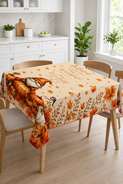 Bebişim Halı Decorative Tablecloth with Pumpkins and Autumn Leaves