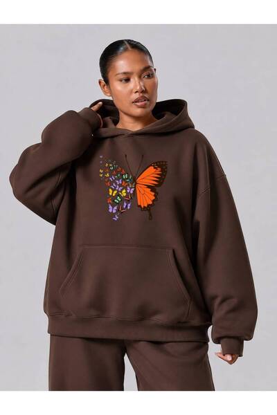 BENROMA 3 Yarn Combed Cotton Plus Size Flying Butterflies Printed Unisex Swea...