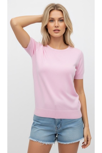 Arbucky Women's Crew Neck Short Sleeve Striped Basic Knitwear Blouse