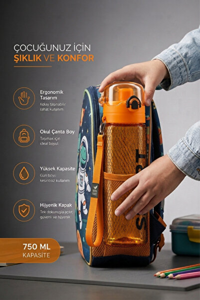 SAFİR Cam Plastik Düğmeli Ve Kapaklı 750 ML Okul Suluğu Termos