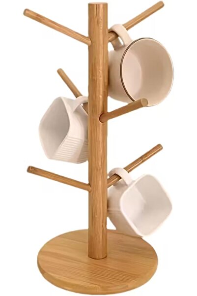 Generic Bamboo Mug Holder Tree with 6 Hooks – Coffee Cup Stand Rack for Count...
