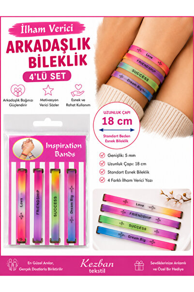 Kezban Tekstil İlham Verici Arkadaşlık Bileklik 4Lü Farklı Yazılı SET