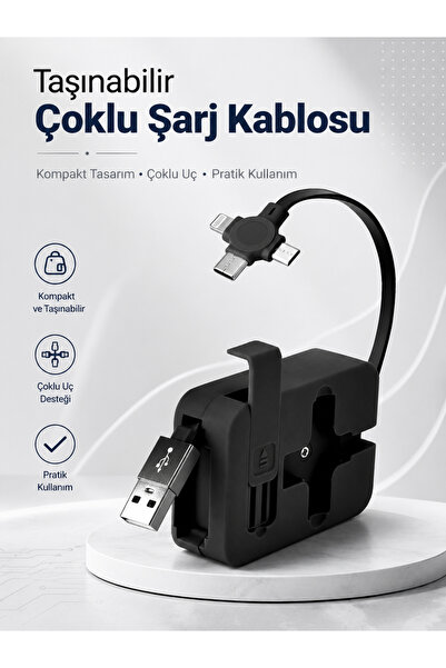 Genel Markalar Hızlı Şarj Kablosu 3'ü 1 Arada Telefon Tutuculu Makaralı Uzaya...