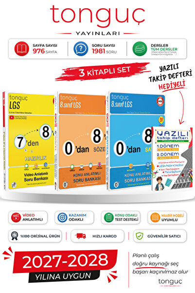 Tonguç Yayınları 7'den 8'e Hazırlık Seti 0'dan 8'e Sayısal ve Sözel Konu Anla...