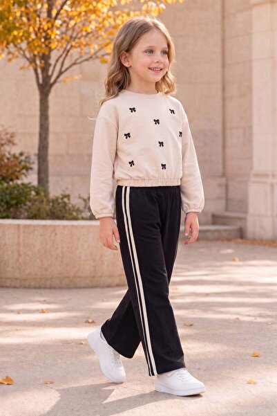 Fulla Moda Ribbon Embroidered Elastic Waistband Girls' 2-Piece Set