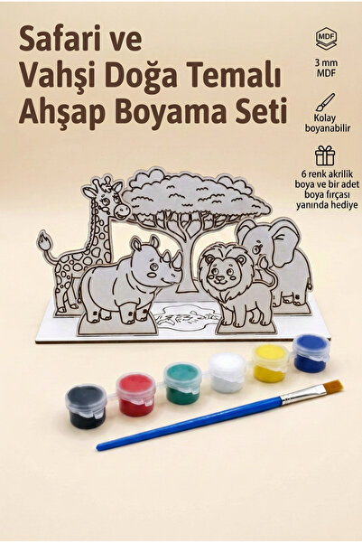 ahşap sözlük Ahşap Boyama Seti-Safari ve Vahşi Hayvan Temalı