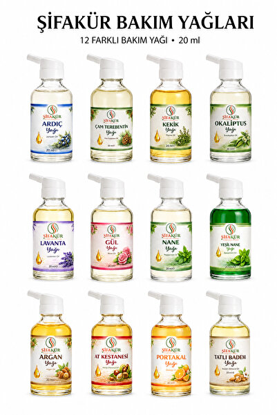 ŞİFAKÜR BİTKİSEL SAĞLIK ÜRÜNLERİ Bakım Yağı Seti 12'li 12 x 20 ml Argan Lavan...