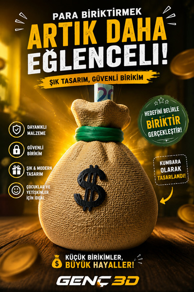 Genç 3D Para Çantası Kumbara 3D Baskı Dekoratif Dolar İşaretli Bozuk Para Kut...