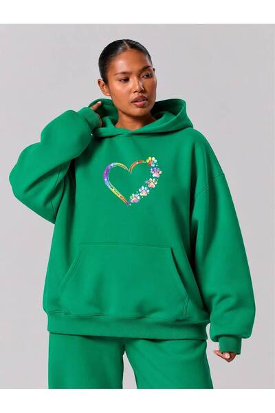 BENROMA 3 Yarn Combed Cotton Plus Size Paw Heart Printed Unisex Sweatshirt Df5