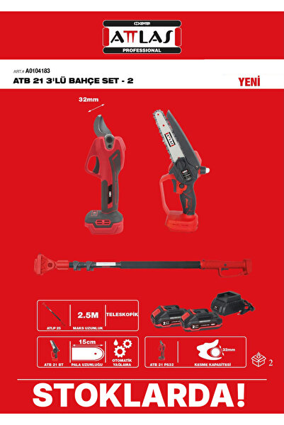 Attlas Atb 21 3'lü Bahçe Set-2 Teleskobik Sap+32 Mm Budama Makası+budama Test...