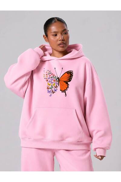 BENROMA 3 Yarn Combed Cotton Plus Size Flying Butterflies Printed Unisex Swea...