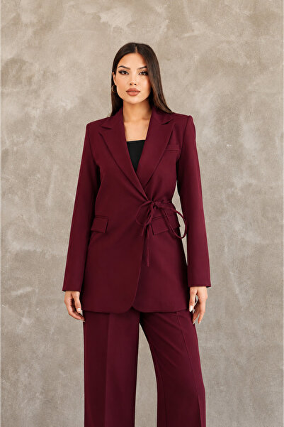 Hazel Jachetă blazer de damă, bordeaux, cu legături laterale