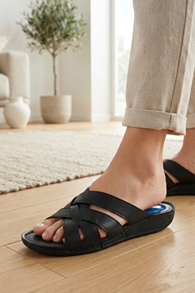 Rugmood Black Heel Spur Gel Sole Orthopedic Daily Women's Slippers