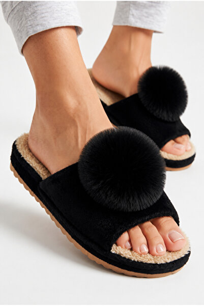 StWenn Women's Luxury Pompom Plush House Slippers Winter Warm Non-Slip Thick ...