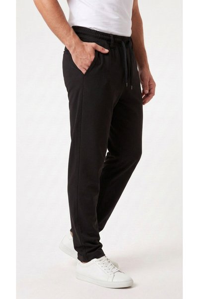 BADESSA Men's Black Trousers Regular Fit Lycra Casual Jogger with Lace-Up Waist and Elastic Belt Suitable for Daily Use