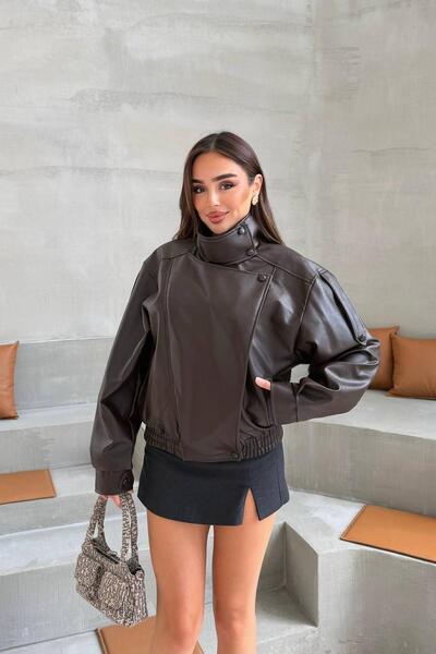 DİMMİ WOMEN YSL Oversize ZR Dik Yaka Kadın Premium Deri Ceket