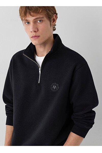 Mavi Logo Semi-Zip Regular Fit Ribbed Men's Sweatshirt.