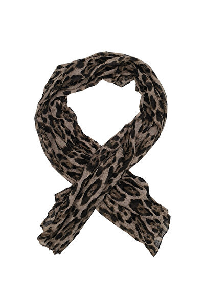 GIFT-ME.GR Γυναικείο λεπτό φουλάρι, με animal print, λεοπάρ - σκούρο μπεζ